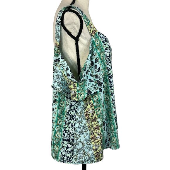 SOHO NY & Company Large Top Floral Cold Shoulder Ruffled Sleeve V-Neck Multi - Picture 4 of 9